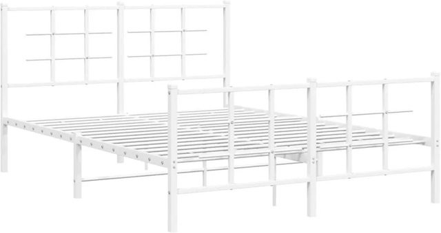 vidaXL Bettgestell aus Metall mit Kopf- und Fußteil in Weiß, B/T/H: 140 x 200 x 90 cm - Bild 1