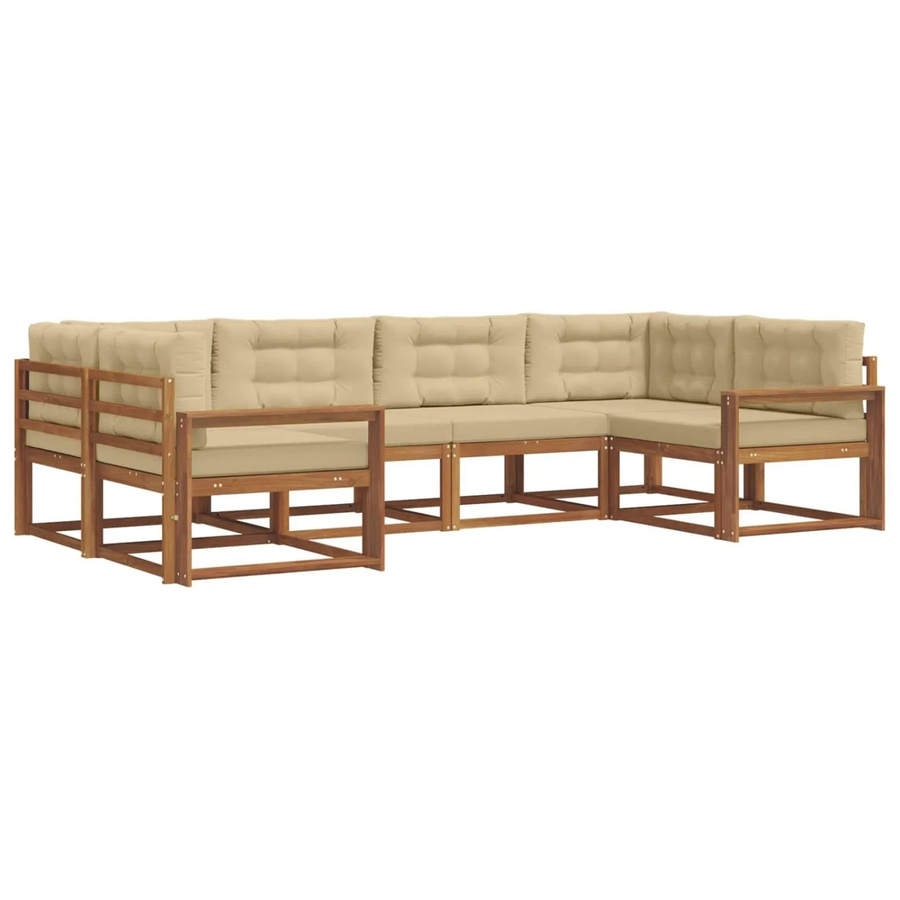 vidaXL Outdoor-Sofagarnitur 6-teilig aus Akazienholz in Natur und Beige mit Kissen und L-Form - Bild 2