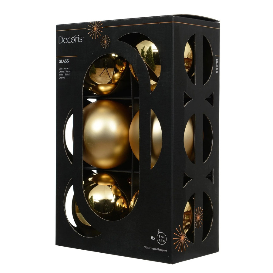 Decoris Weihnachtskugeln aus Glas in Gold, 6 Stück, Durchmesser: 8 cm - Bild 2