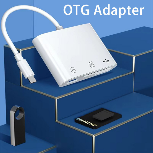 GGBEE 3-in-1 Multifunktions OTG Kartenleser Typ C auf TF SD und USB, Weiß, kompatibel mit Android und Huawei Tablets - Bild 1