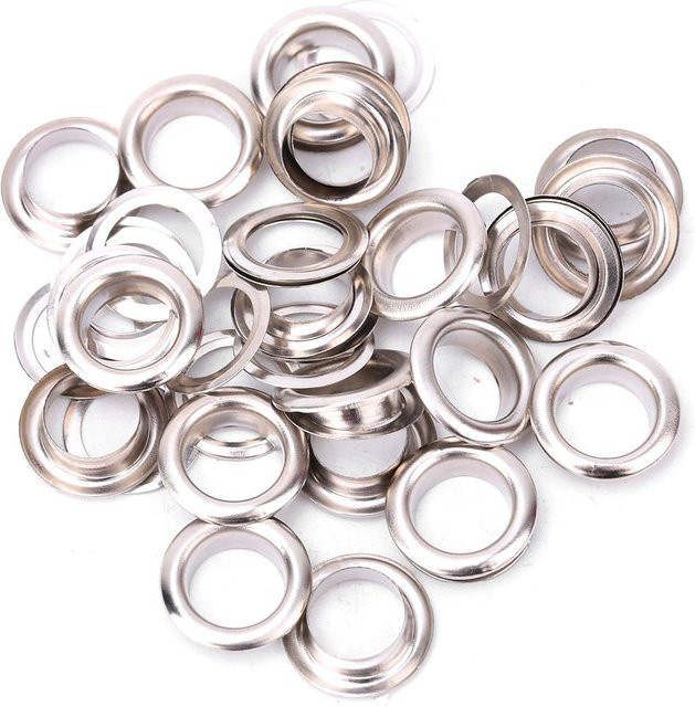 100 Stück DIY Ösen aus Messing in Silber für Lederhandwerk und Kleidung, Durchmesser: 6 mm, Marke DIYelecs - Bild 1