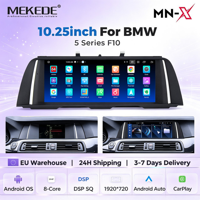MEKEDE Android Autoradio für BMW 5er F10 F11 (2011-2017) mit 10,25 Zoll Display, CIC NBT System, kabellosem CarPlay, GPS-Navigation und 1920x720P Auflösung in Schwarz - Bild 1