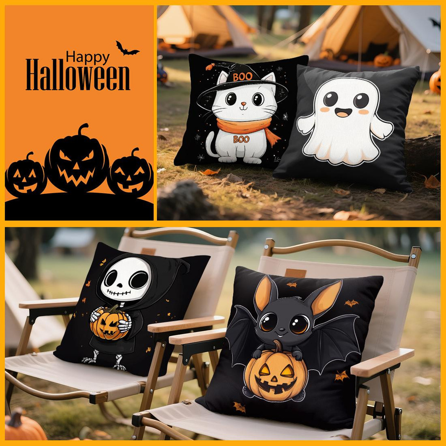 Halloween Cartoon Kissenbezug aus Polyester für Sofa und Dekoration, B/B: 18 x 18 cm - Bild 3