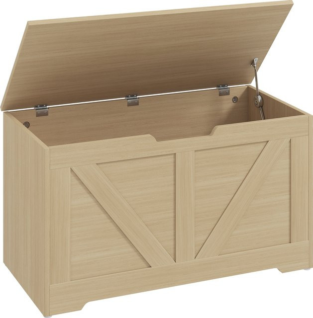 HOMCOM Aufbewahrungstruhe im rustikalen Stil mit klappbarem Deckel und Sicherheitscharnieren, Farbe: Bois Naturel, B/T/H: 80 x 40 x 45 cm - Bild 1