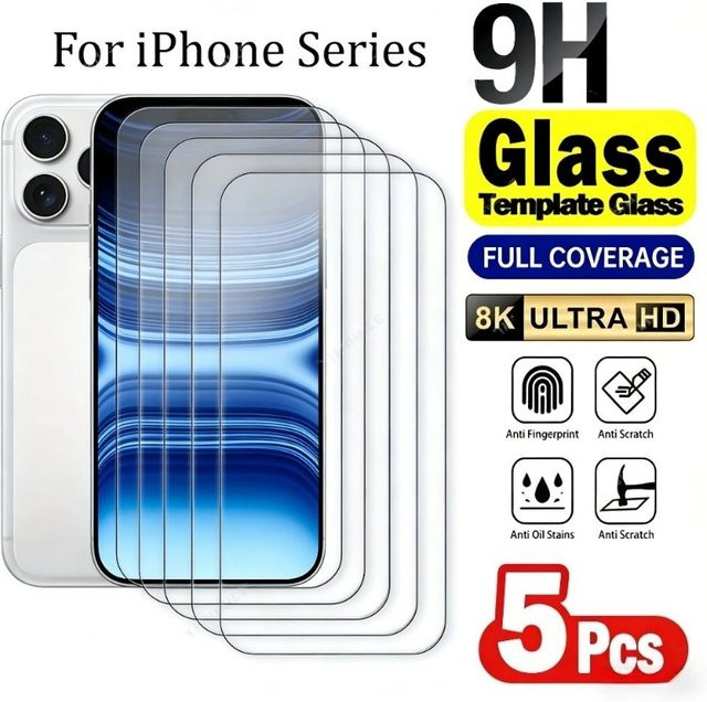 SnakeGlass 5er-Pack Ultra-Klares Panzerglas Displayschutzfolie für iPhone 17 16 15 14 13 12 11 Pro Max Plus XR XS Transparent - Bild 1
