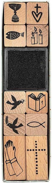 Rico Design Paper Poetry Stempelset für christliche Feste in Puder, Grau, Weiß und Gold - Bild 1