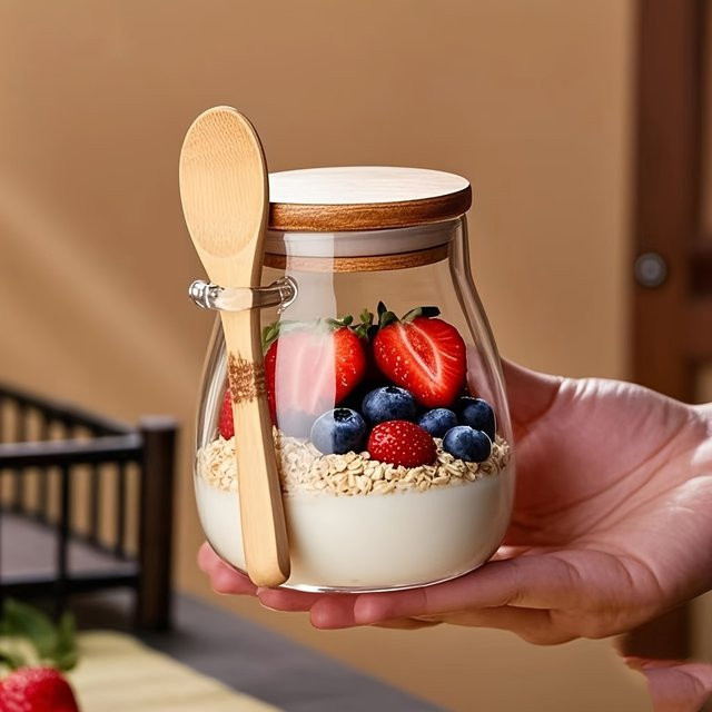 Untior Gewürzglas aus Glas mit Deckel und Löffel, transparentes Aufbewahrungsglas für Zucker, Tee oder Kaffee - Bild 1