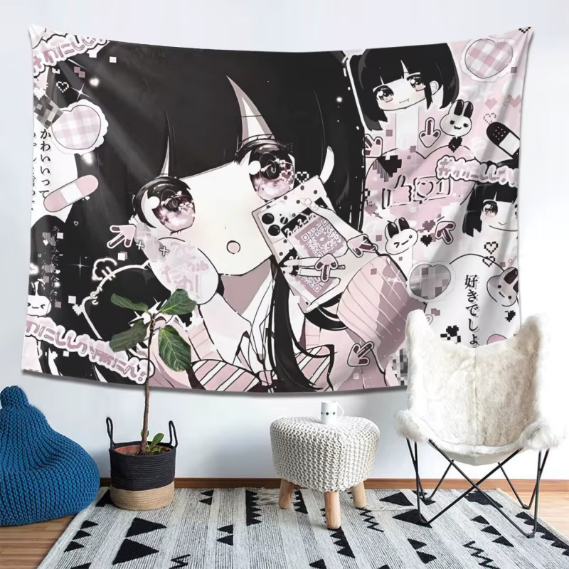 VIKAMA Wandteppich Sweet Cool Black Pink Pixel Girl im Anime-Stil, dekorative Wanddekoration, B/H: 60 x 40 cm - Bild 4