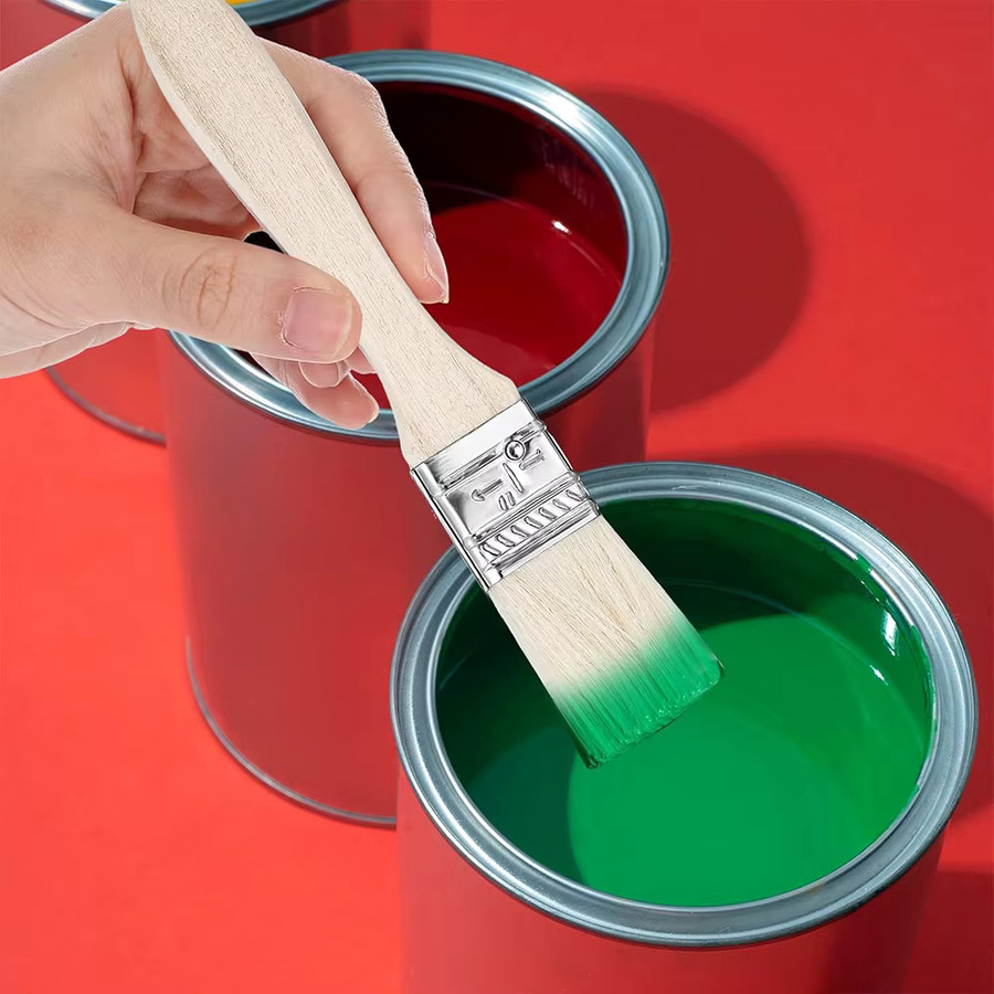 Set aus Kunstpinseln mit kurzem Holzgriff und Schweineborsten in Multicolour für Aquarell, Wandgestaltung und Reinigung - Bild 3