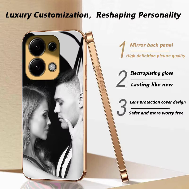 Personalisierte Handyhülle mit Fotospiegelglas in Gold für Poco C75, M3 Pro, M6 Pro, M5s, X5, X6, X7 und M4 Pro Serie - Bild 2