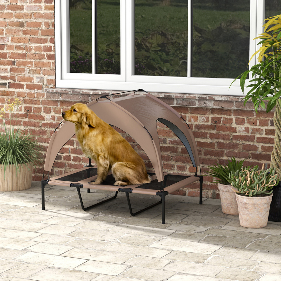 PawHut Erhöhtes Hundebett mit Taffeta-Baldachin und Transporttasche, wetterfestes Textilene-Gewebe, Farbe: Kaffee, B/T/H: 106 x 76 x 94 cm, Aosom - Bild 2