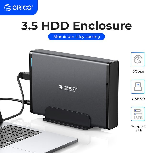 ORICO Externes SATA HDD-Gehäuse für 2,5 und 3,5 Zoll SSD und Festplatten, Schwarz - Bild 1