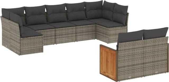 vidaXL 9-teilige Garten-Sofagarnitur in L-Form aus grauem Poly-Rattan mit Kissen und Stauraum - Bild 1