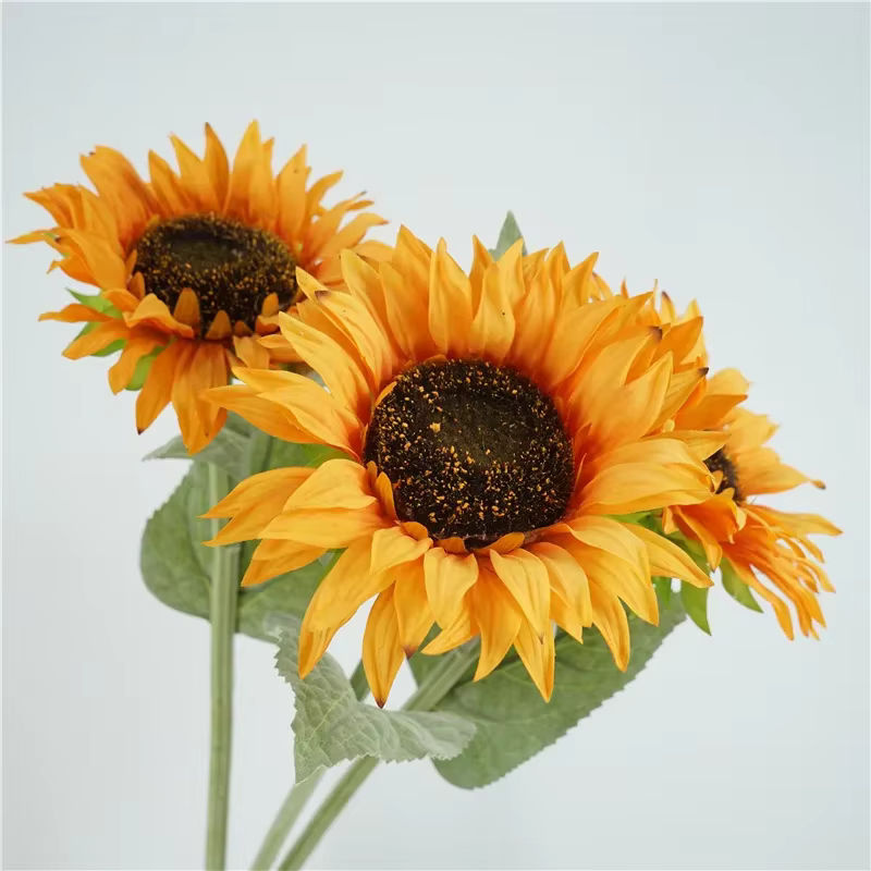 4 Stück LINANUO künstliche Sonnenblumen aus Latex in Gelb und Orange, Einzelstiel für Hochzeitsdekoration und Tischschmuck - Bild 2