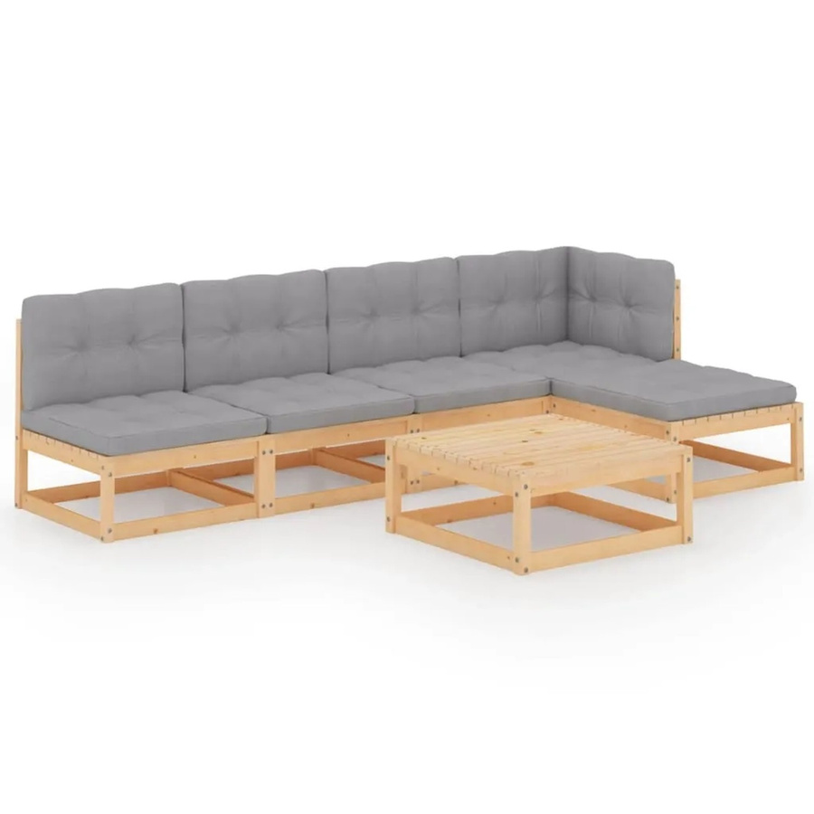 vidaXL 6-tlg Garten-Lounge-Set Modell 15 aus massivem Kiefernholz in L-Form mit grauen Polsterkissen - Bild 2
