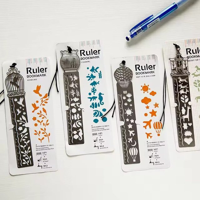 Kawaii Metall Lesezeichen Lineal mit Pferd und Vogelkäfig Design in Silber für Kinder und Studenten - Bild 1
