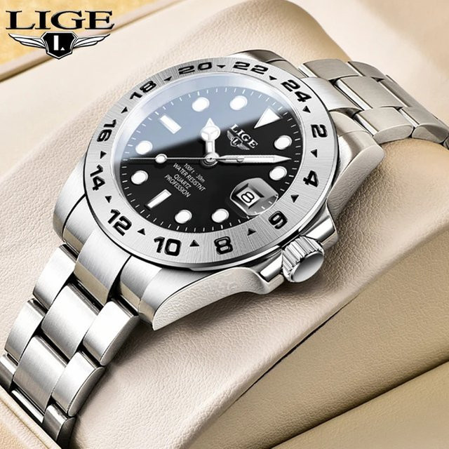 LIGE Chronograph, Quarz, Edelstahl, Schwarz, Herren - Bild 1