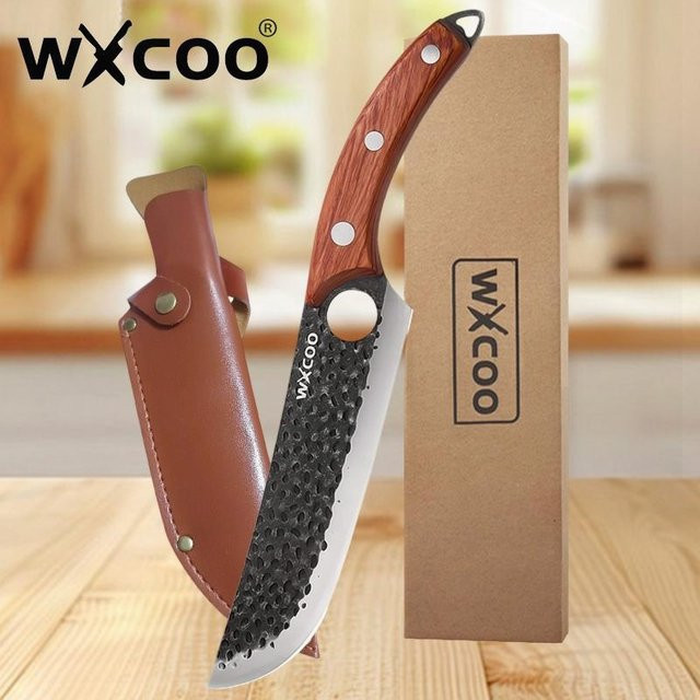 WXCOO Edelstahl-Küchenmesser aus geschmiedetem Stahl mit Full-Tang-Design und Holzgriff in Silber - Bild 1