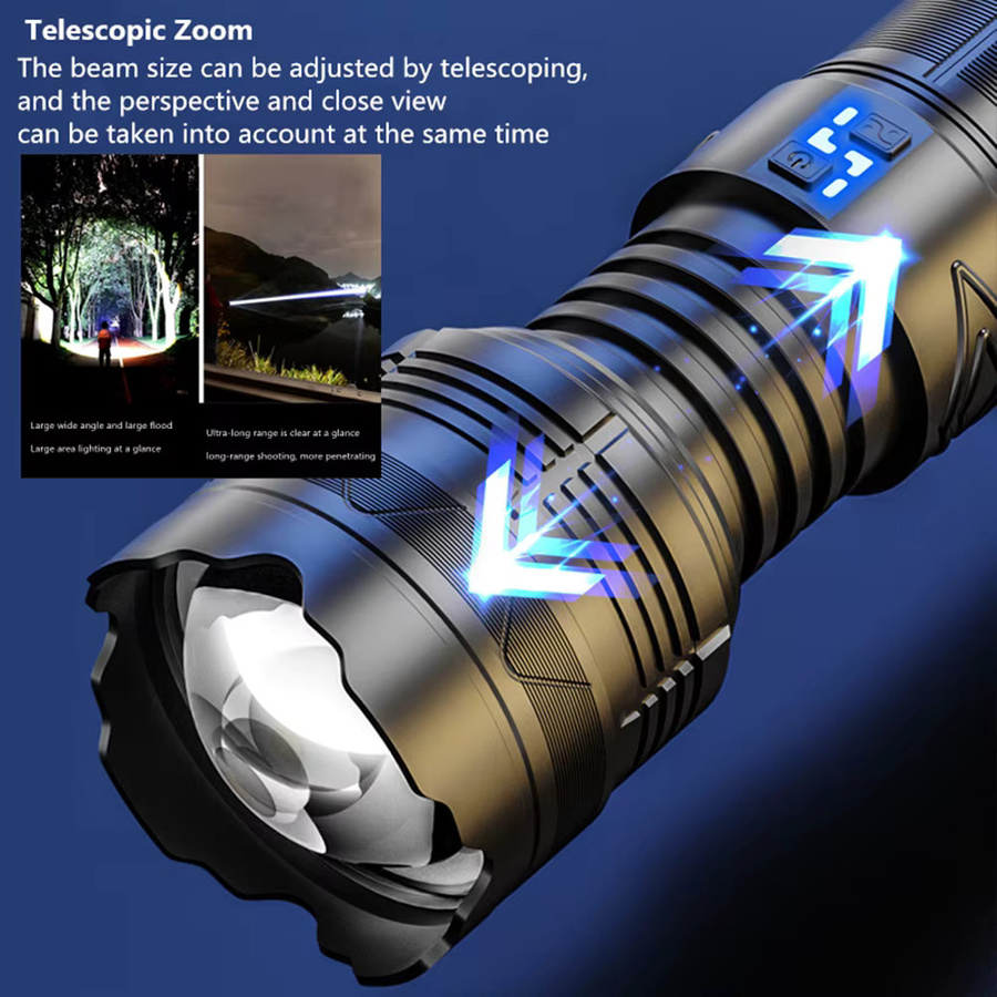 KENSUN LED-Taschenlampe mit Zoom und Leistungsanzeige, wiederaufladbare Outdoor-Camping-Laterne in Schwarz - Bild 2
