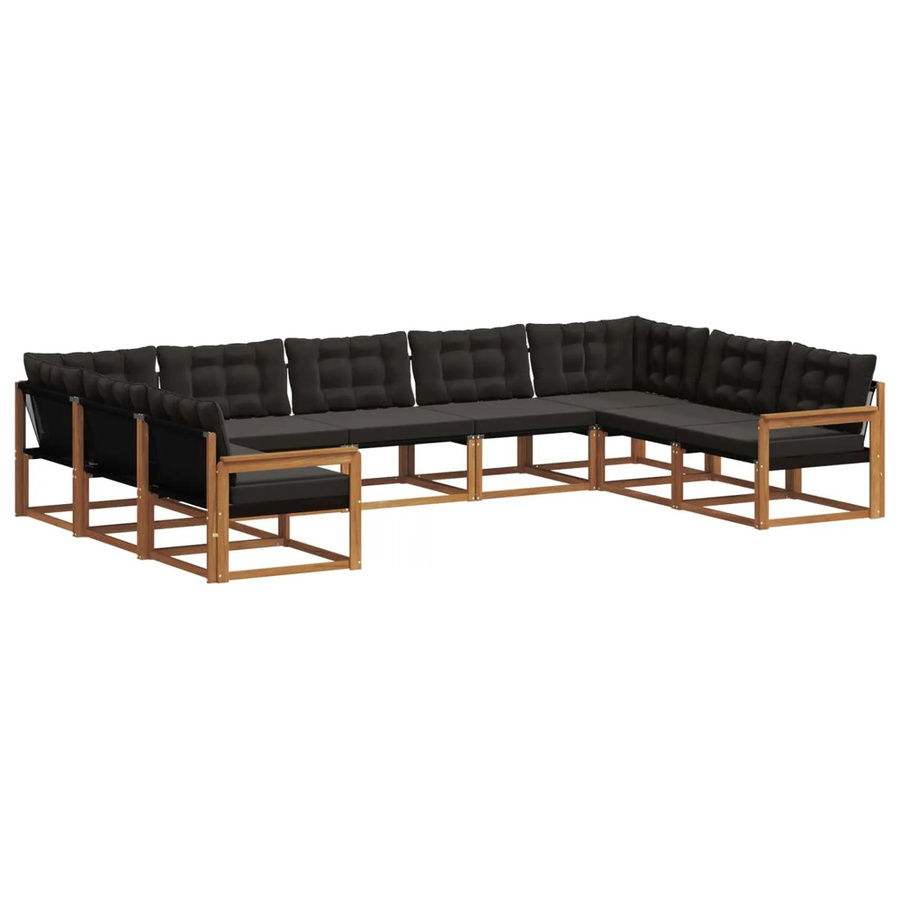 vidaXL Outdoor-Sofagarnitur 9-teilig aus Akazienholz und Textilene in L-Form, Schwarz und Natur mit Kissen - Bild 2