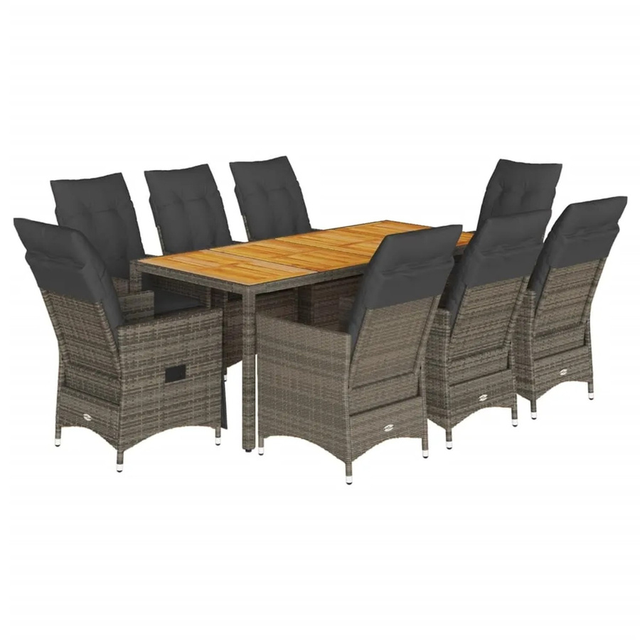 vidaXL 9-teilige Garten-Essgruppe aus Poly Rattan und Akazienholz in Grau mit Kissen - Bild 2