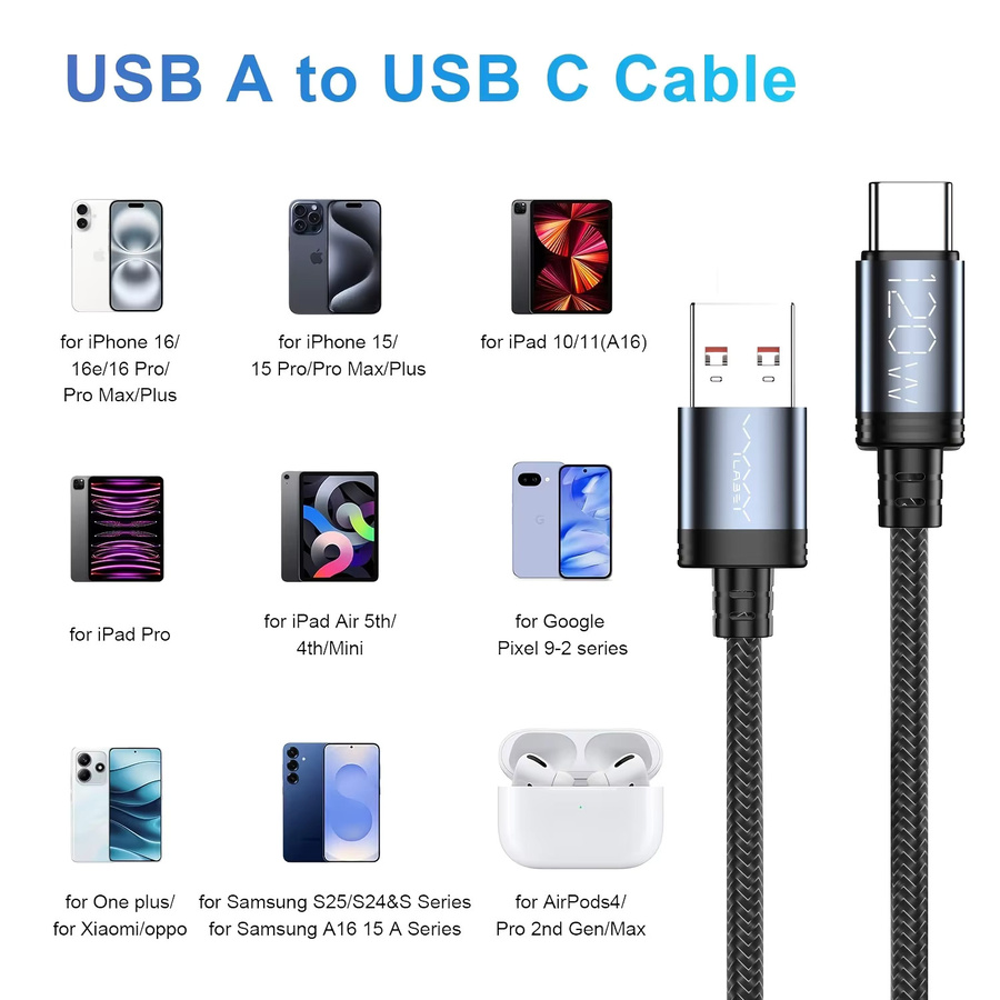 vyvylabs USB-C Schnellladekabel 120 W, Schwarz - Bild 5