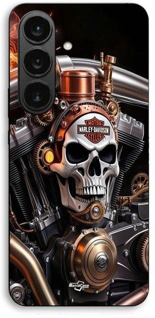 Harley Davidson Maniacase Schutzhülle für Samsung Galaxy S26 FE mit mechanischem Totenkopf in Schwarz - Bild 1