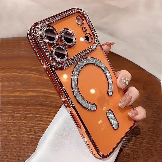 Glitzernde Magnet-Schutzhülle für Apple iPhone 16 15 14 Plus 13 12 Pro Max in Transparent/Silber mit kabelloser Ladefunktion und Stoßschutz - Bild 1
