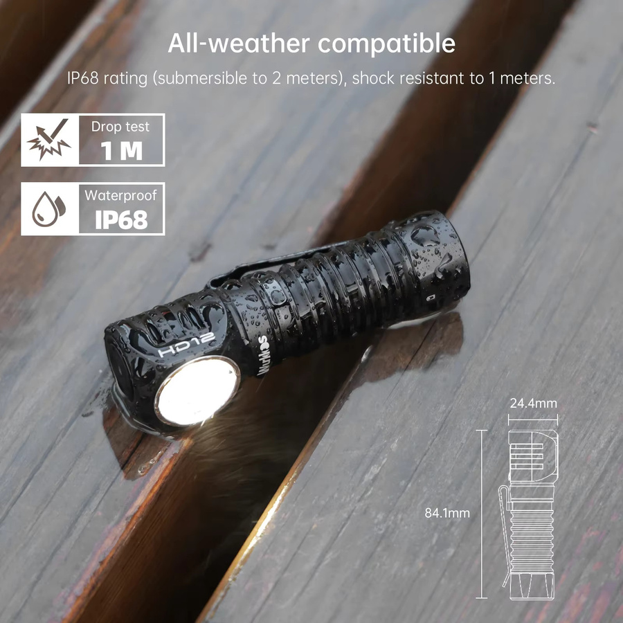 Wurkkos HD12 Stirnlampe und Taschenlampe mit 850 Lumen, wiederaufladbar, Schwarz/Rot, mit rotem Licht und Magnetschwanz - Bild 5