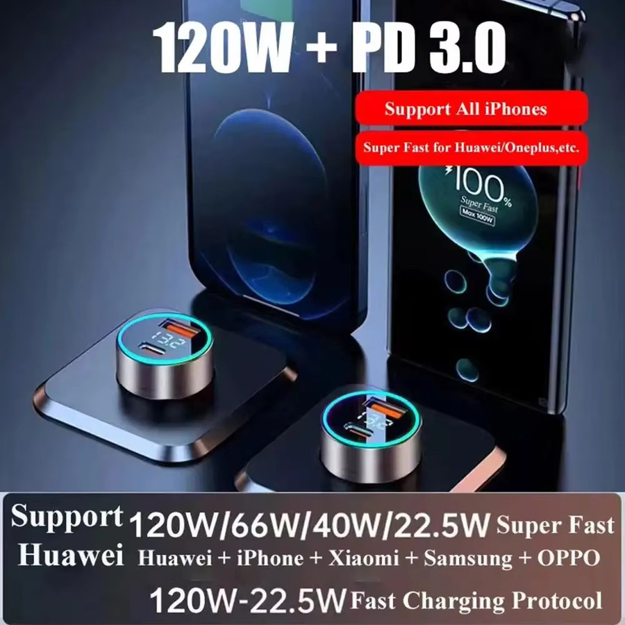 PD USB-Autoladegerät mit 120 W Schnellladung, USB-C und QC3.0 Reiseadapter für iPhone, Xiaomi und Samsung - Bild 6