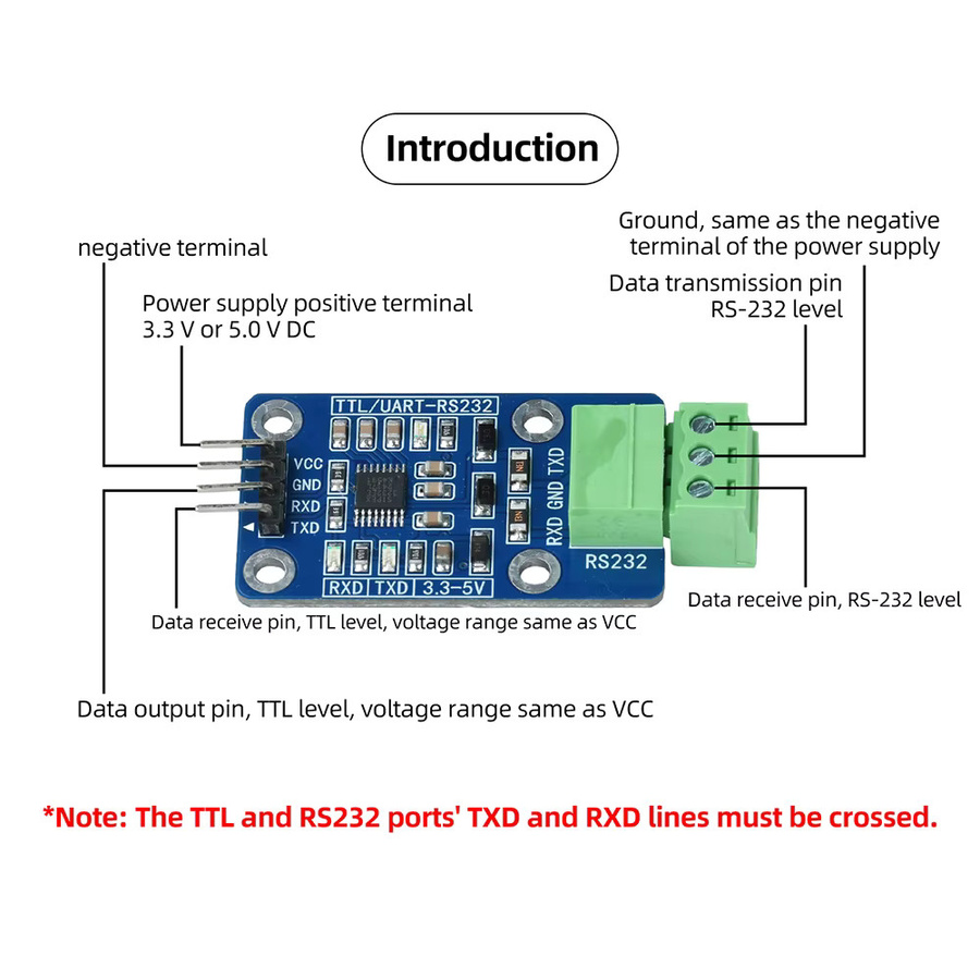 Aideepen TTL-zu-RS232-Adapter UART-zu-RS232-Signalverarbeitungsmodul mit serieller Konvertierung und ±15KV ESD Dual-TVS-Schutz in Blau - Bild 4