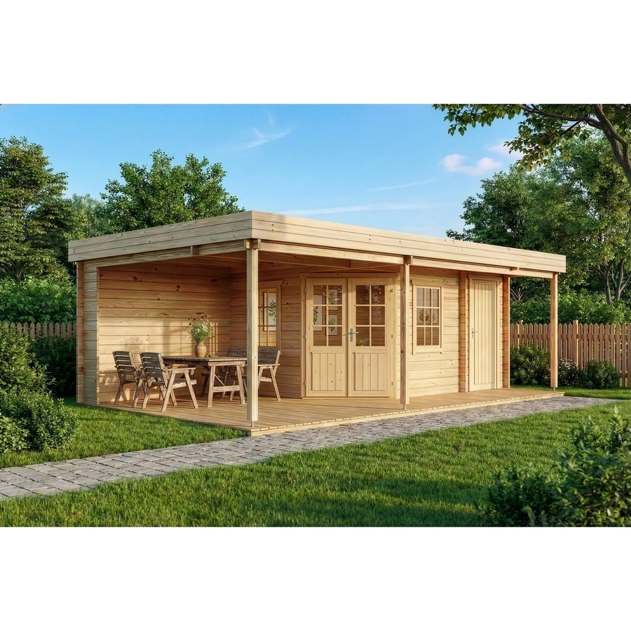 Carlsson Gartenhaus Johanna-40 Flachdach in Beige, imprägniertes Holz, B/T: 718 x 404 cm - Bild 2