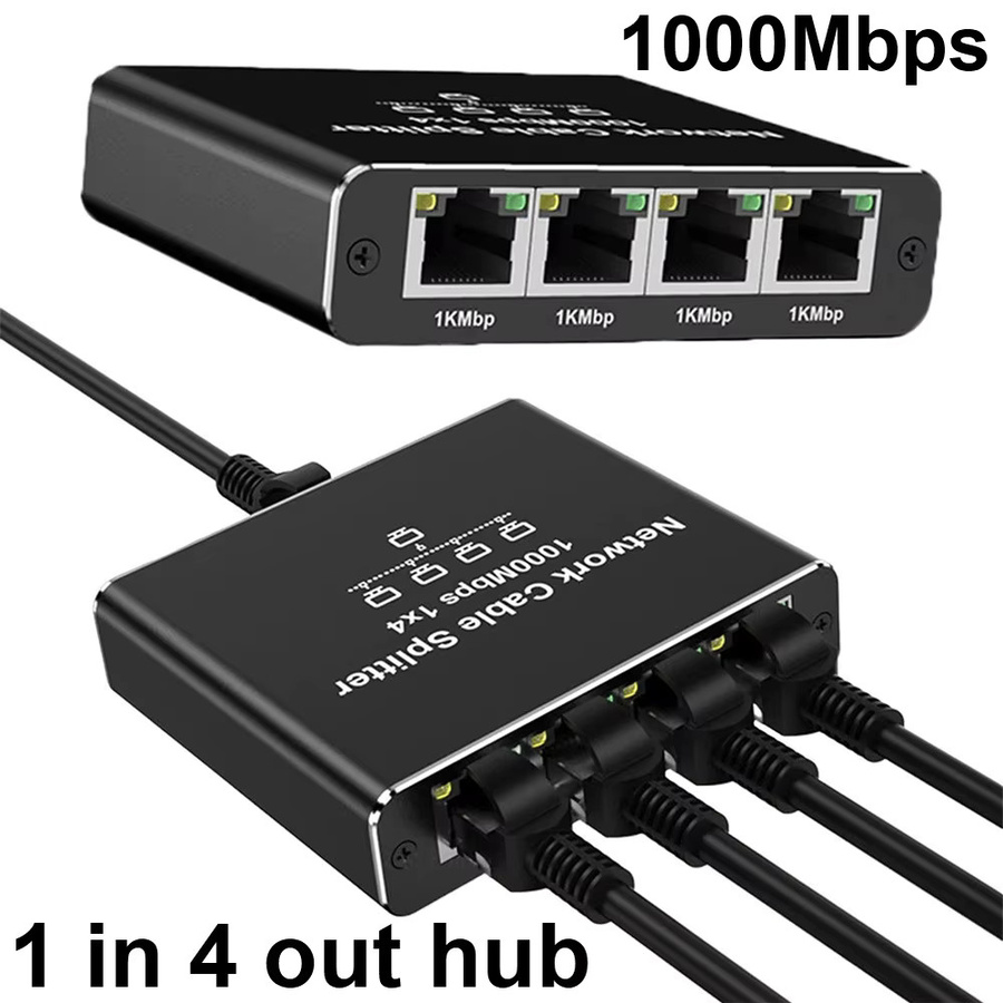 MZX 1-in-4-out Gigabit Netzwerk-Hub RJ45 Ethernet Splitter Verbinder 1000Mbps LAN Adapter in Schwarz - Bild 5
