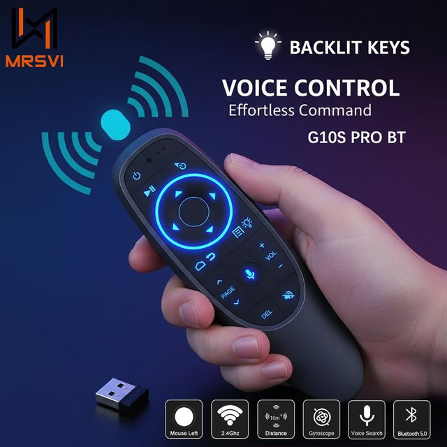 MRSVI G10S PRO BT Wireless Air Mouse Sprachfernbedienung mit Bluetooth 5.0 und 2,4 G Gyroskop sowie Hintergrundbeleuchtung für Android TV Box und PC, Schwarz - Bild 1