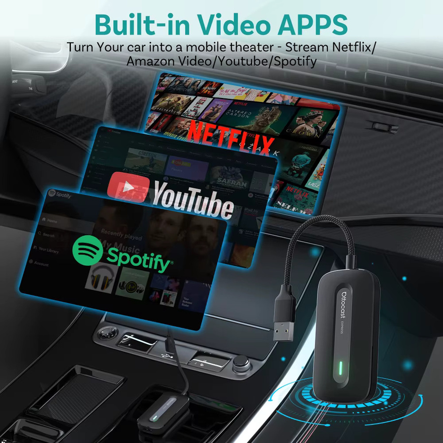 Ottocast Play 2 Video Express Android 12 AI Box Wireless CarPlay und Android Auto Adapter mit Netflix und YouTube Streaming in Schwarz - Bild 6