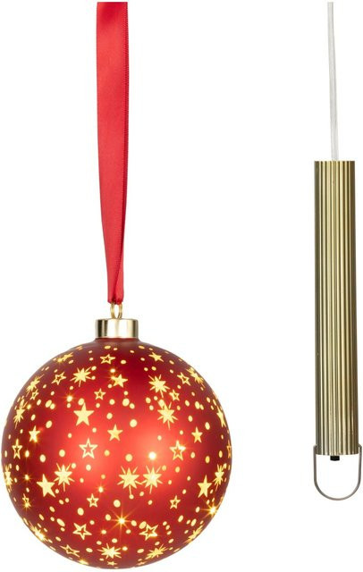 Lumineo LED-Glas-Weihnachtskugel in Rot mit Sternen-Design, Durchmesser: 14 cm - Bild 1