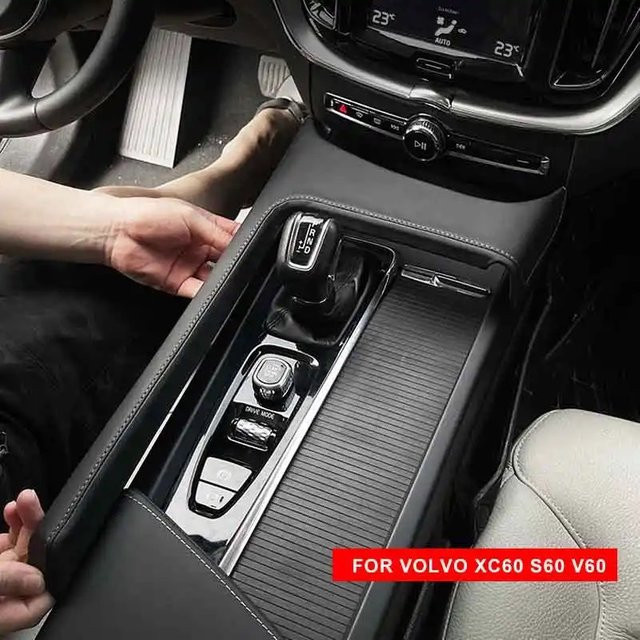 LINGLUYANG Zentrales Schaltpanel Leder-Dekorrahmen in Schwarz für Volvo XC60 2018-2025 und S60 V60 2020-2025 - Bild 1