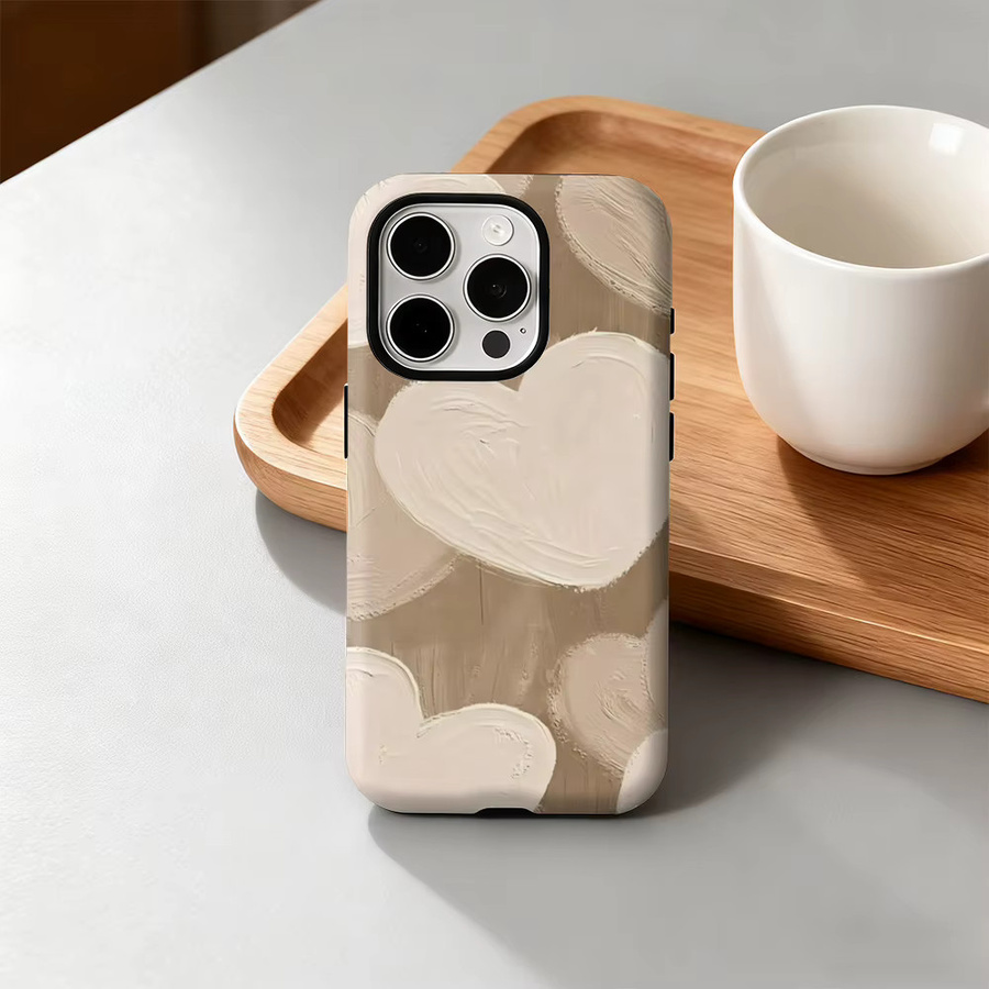 Heart Strokes Handyhülle für iPhone 17 16 15 14 13 12 Pro Max Plus mit doppelschichtiger Rückseite in Beige - Bild 4