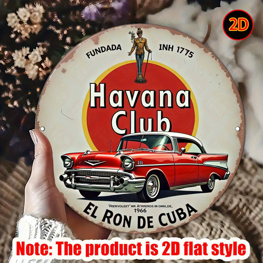 Potdemiel Havana Club Cuban Rum Metall-Wandkunstschild, rundes Vintage-Aluminium-Dekor in Rot und Gelb, Durchmesser: 20 cm - Bild 2