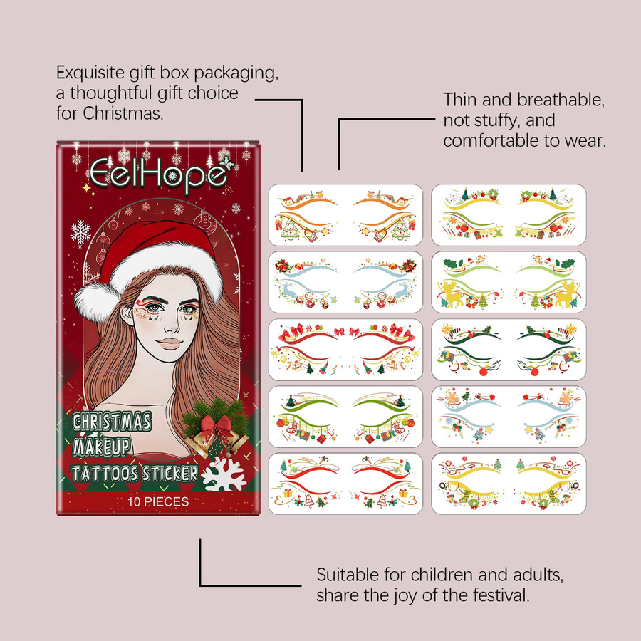 Weihnachts-Gesichtsaufkleber, glitzernd, temporäre Tattoos, Unisex - Bild 4