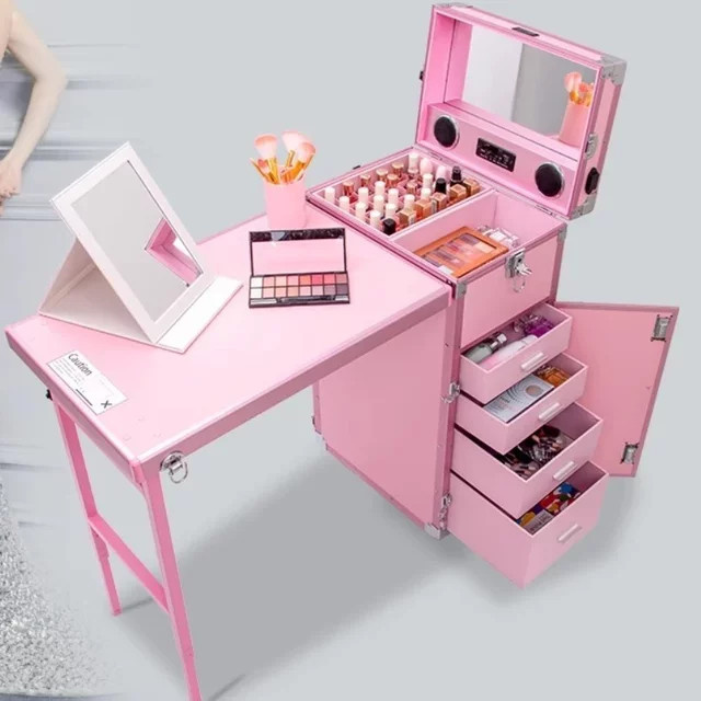 XMSJ Manikürtisch Klappbarer Nageltisch als Kosmetik-Trolley in Pink - Bild 1