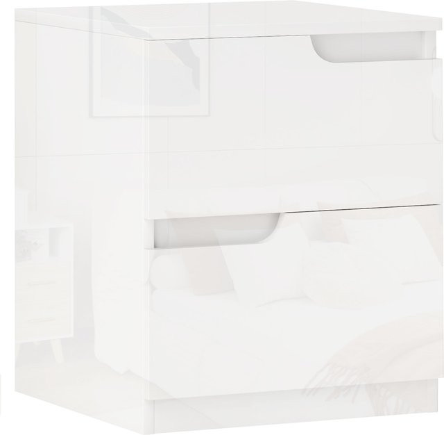 HOMCOM Nachtschrank mit 2 Schubladen als Beistelltisch für Schlafzimmer und Wohnzimmer, Hochglanzweiß, B/T/H: 40 x 40 x 48 cm - Bild 1