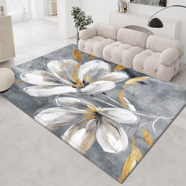 Karpetti Moderner Teppich mit 3D-Blumenmuster in Grau, Rutschfest und Waschbar, B/T: 80 x 50 cm - Bild 1