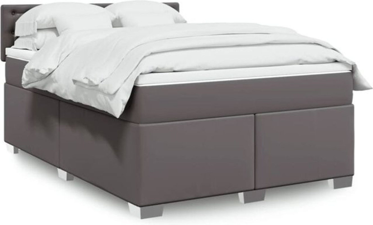 Vidaxl Boxspringbett mit Matratze in Grau aus Kunstleder und Holzwerkstoff, B/T/H: 140 x 190 x 100,5 cm - Bild 1