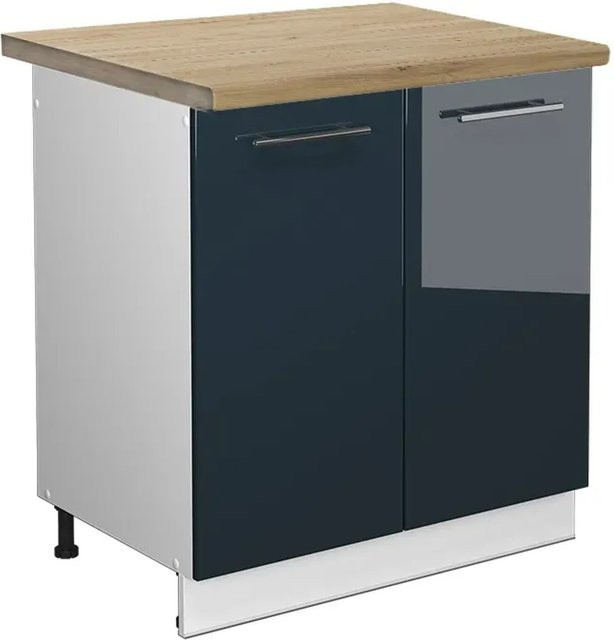 Vicco Spülenunterschrank Fame-Line Dunkelblau Hochglanz/Weiß Eiche Breite: 80 cm - Bild 1