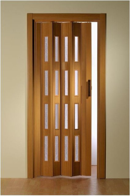 Forte Premium Kunststoff Falttür Luciana in Buche mit 4 Fenstern, Farbe Braun, B: 88,5 cm, H: 202 cm - Bild 1