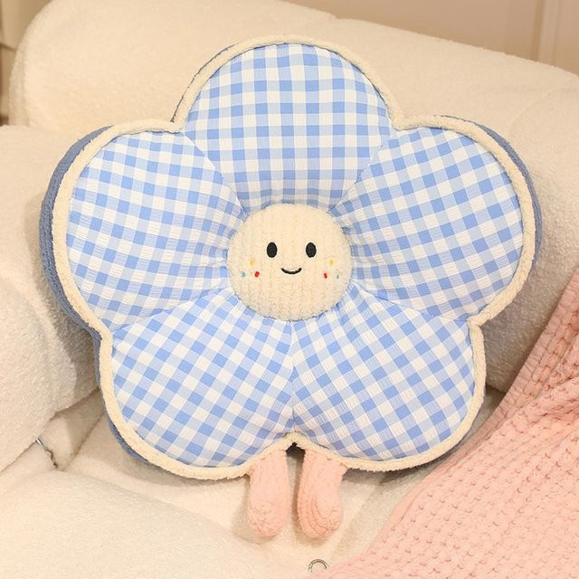 Smiley Gesicht Blume Umarmungskissen aus Plüsch in Blau, Durchmesser: 40 cm - Bild 1