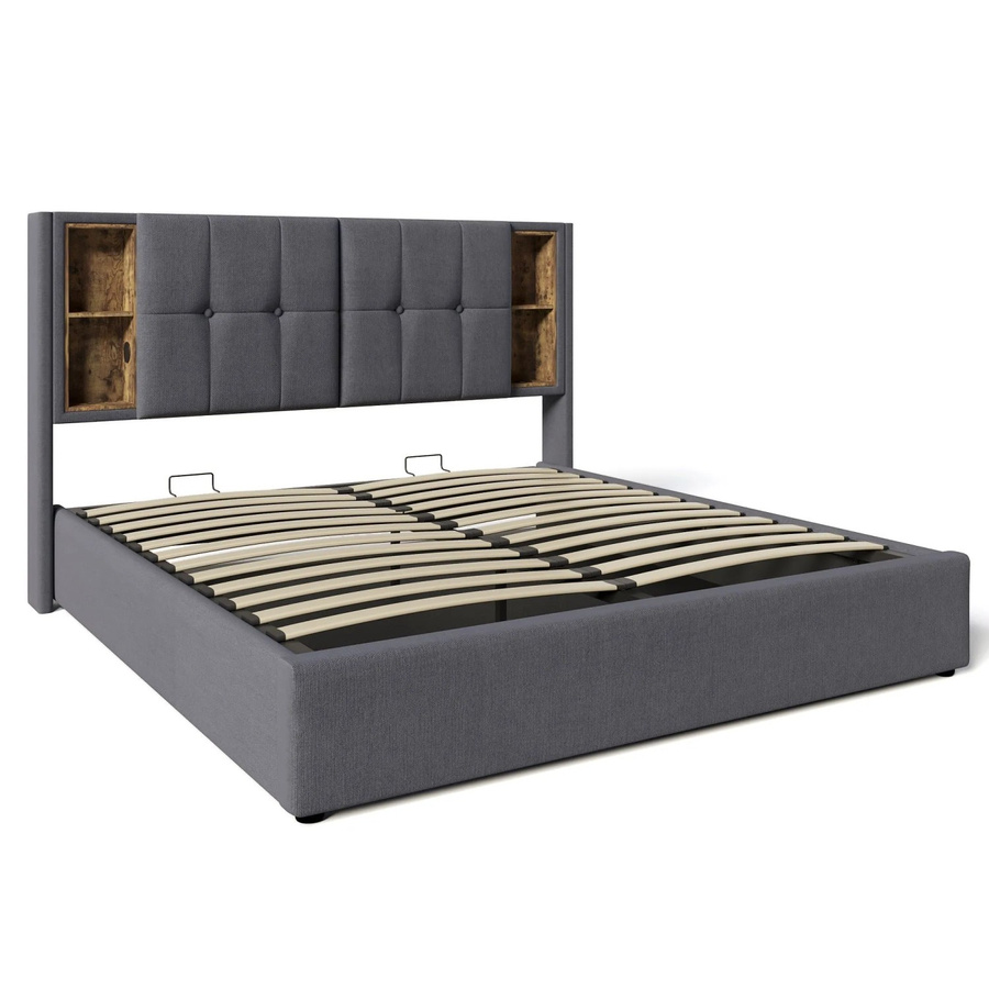 okwish Polsterbett mit USB-C Ladeport und Bettablage in Grau, Leinen, B/T/H: 160 x 200 x 165 cm (ohne Matratze) - Bild 2