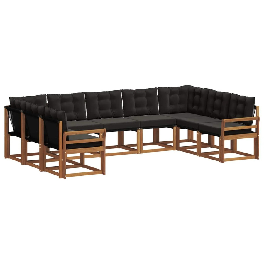 vidaXL Outdoor-Sofagarnitur L-Form aus Akazienholz mit Textilene und Kissen, 29-teilig, Schwarz/Natur - Bild 2