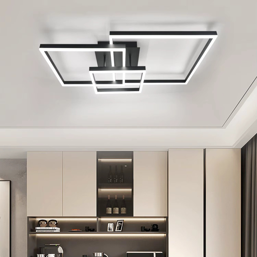 Cliheet LED-Deckenleuchte Schwarz, quadratisches Design aus Acryl, dimmbar mit Fernbedienung, 84W, CCT 3000K-6000K - Bild 3